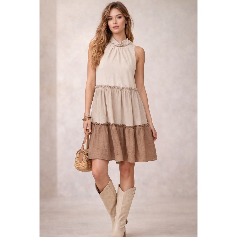 One One Six‎ Dress Womens M Neutral Tiered Boho Cottagecore Whimsical Coquette